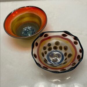 Vibrant Art Glass Bowls Trinket Dish, set of 2 - Orange and Yellow multicolored